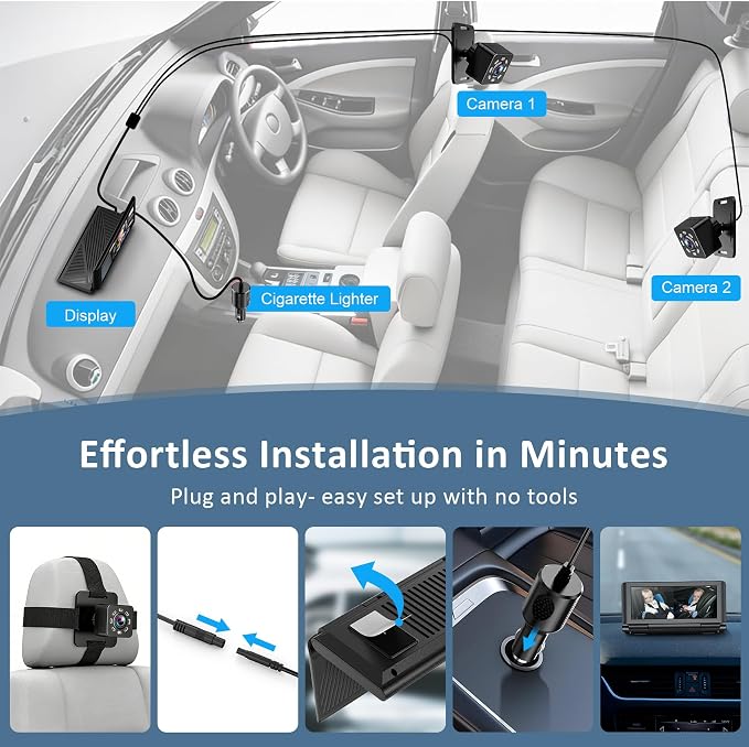 Baby Car Camera for 2 Kids, 6.86" 1080P HD Split Screen Baby Monitor - Image 7