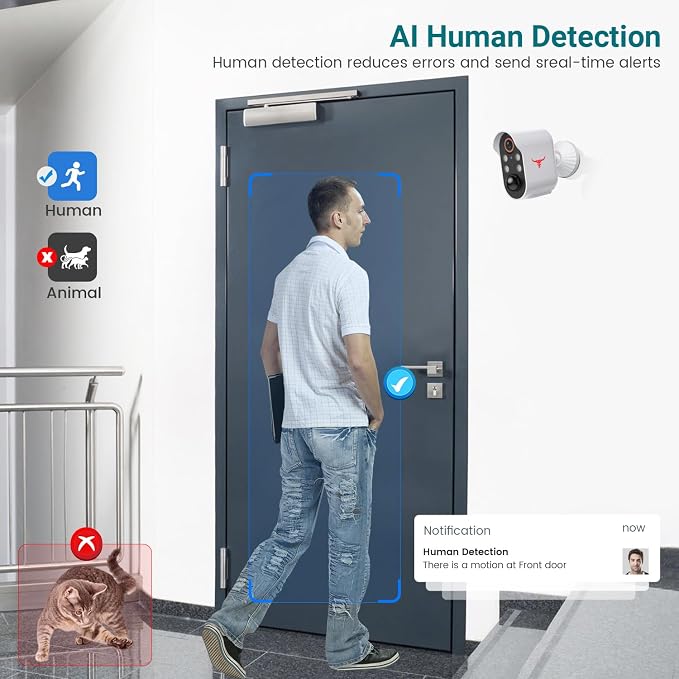 1080P Wireless Security Camera Outdoor, Battery Powered, AI Human Detection - Image 3