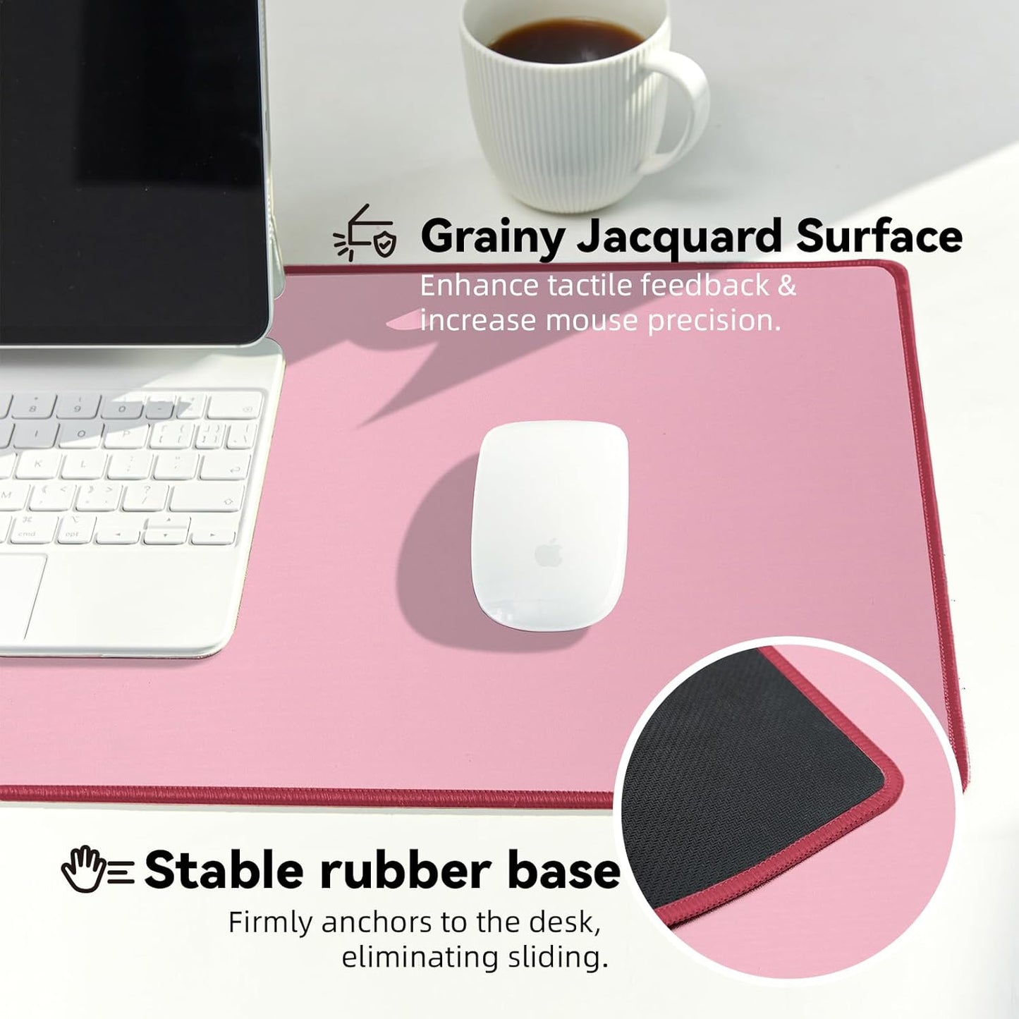 Waterproof Large Gaming Mouse Pad with Durable Stitched Edges, Non-Slip Rubber Base, Smooth Surface Mouse Mat Desk Pad for Home Office Gaming, 27.5"*11.8"*0.08", Dusty Rose