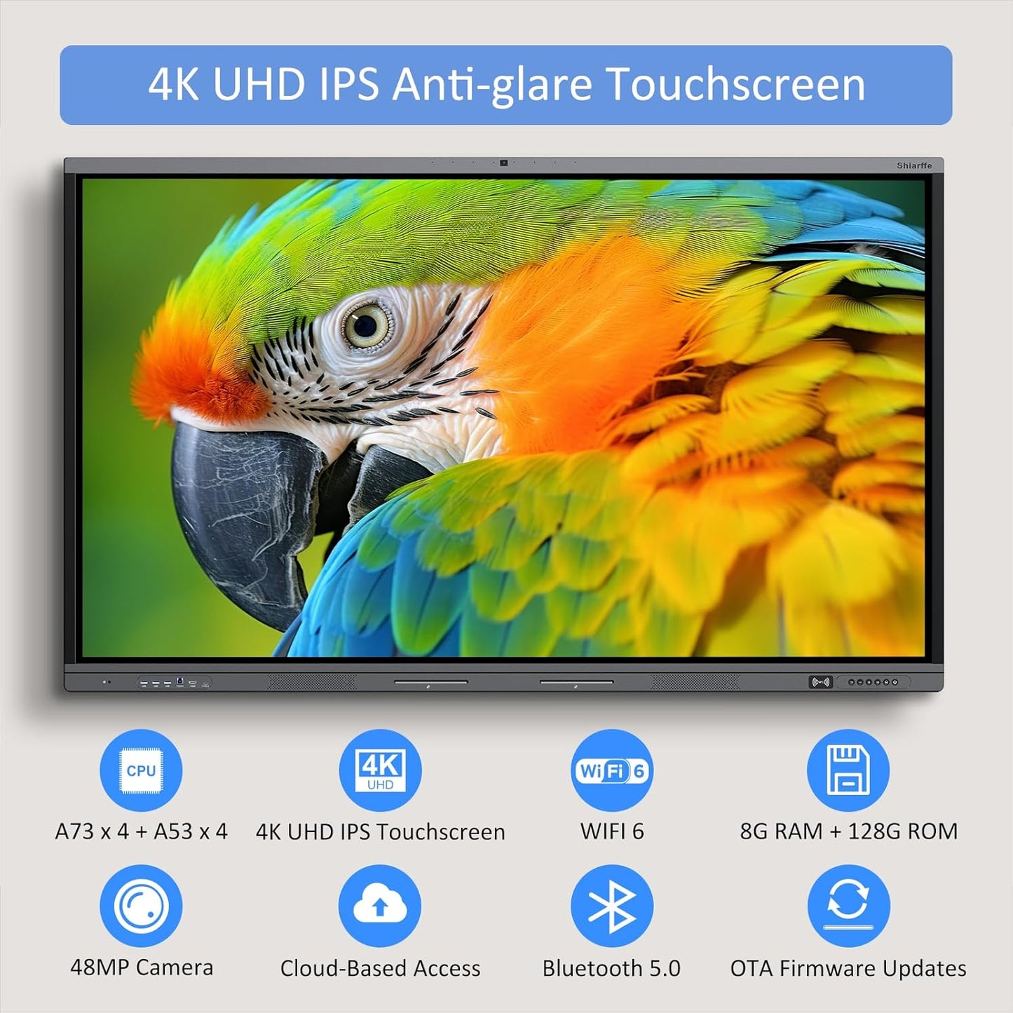 Shiarffe X5 Smart Board 75" 4K Interactive Whiteboard Google EDLA-Certified for Classroom Office Homeschool, OTA Software Updates 8GB RAM + 128GB Storage, Octa-Core Android 14 OS