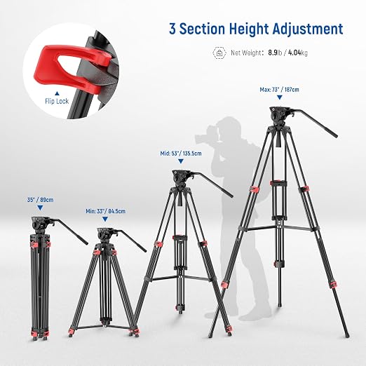 NEEWER Basic 74" Video Tripod - Image 2