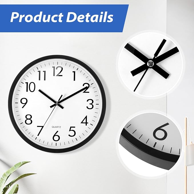 Sasylvia 3 Pcs 10 Inch Wall Clock Battery Operated Round Clock - Image 5