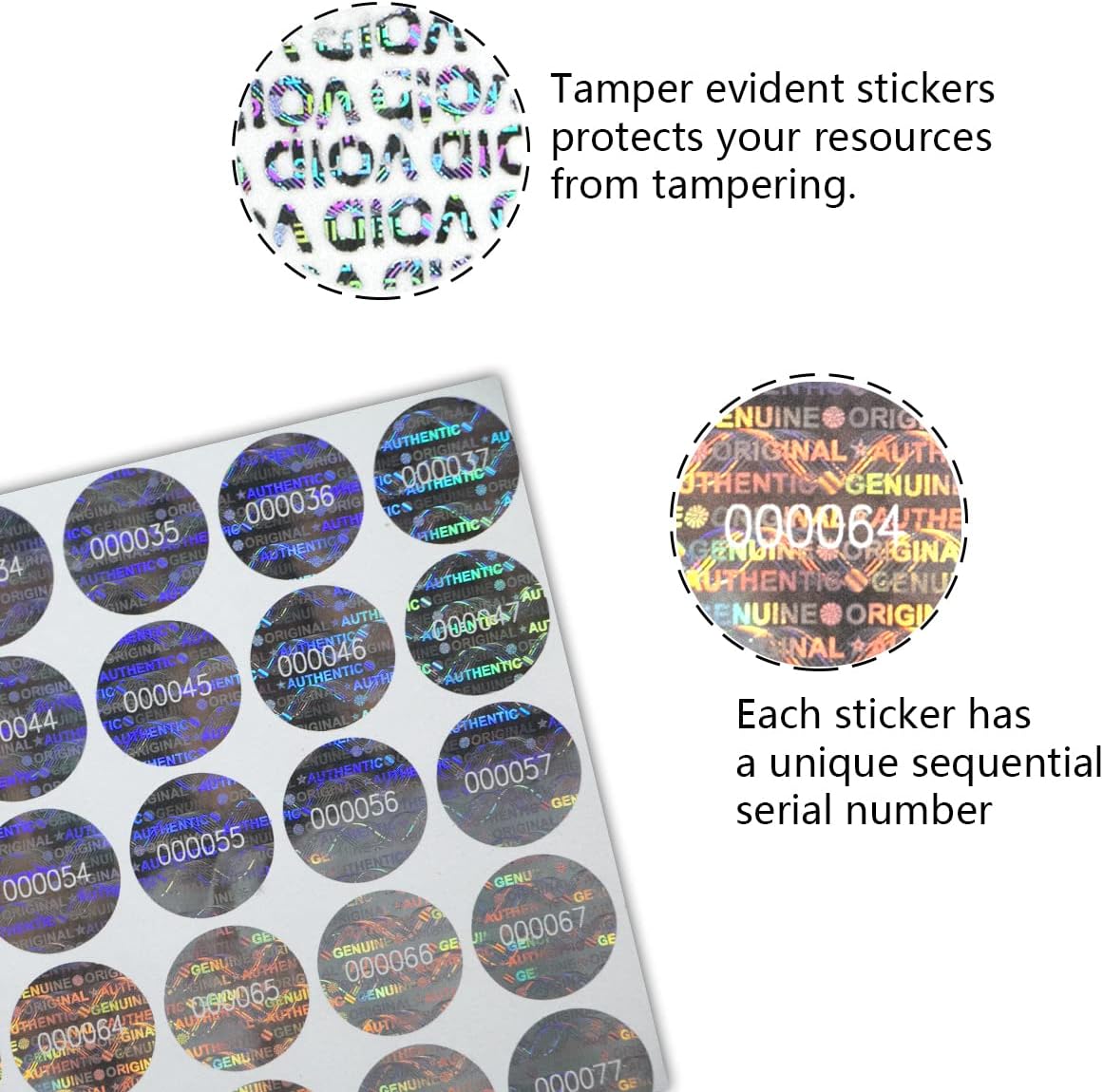 360pcs Security Tamper Evident Seal Warranty Void Original Genuine Authentic Hologram Labels/Stickers / Unique Sequential Serial Numbering Tamper Proof Stickers（0.6inch，Silver,GQYH）