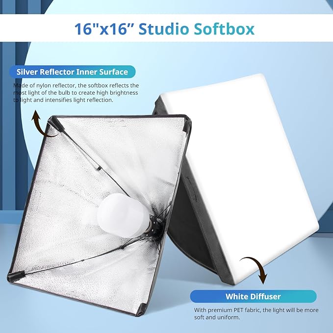 UBeesize Softbox Photography Lighting Kit, 16” x 16” Continuous Lighting Kit - Image 2