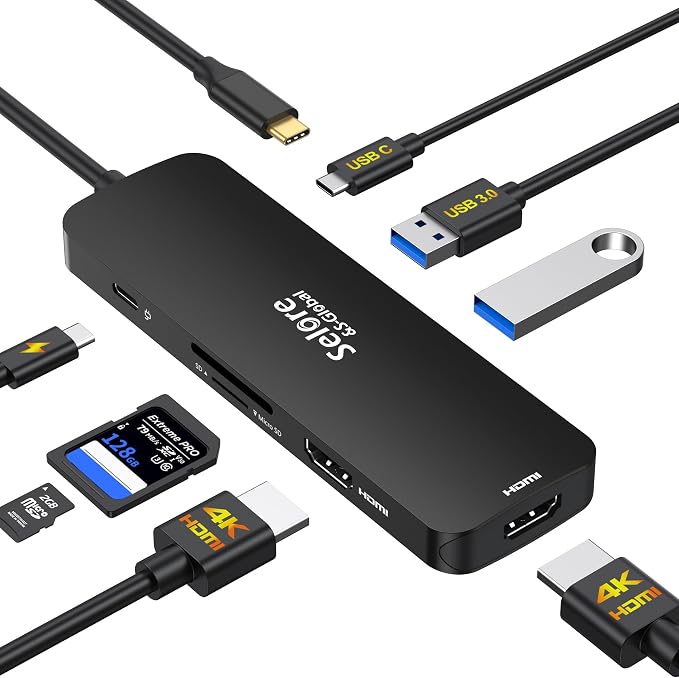USB C Docking Station Dual HDMI Monitor, USB C to Dual HDMI Adapter by SeloreS-Global