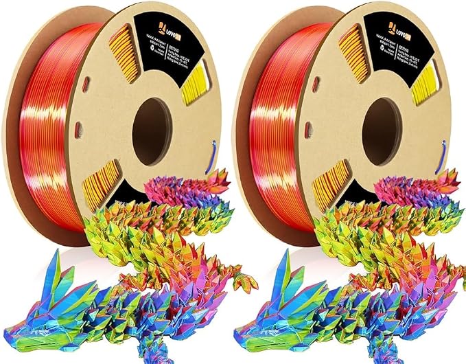 LOVOON Silk PLA 3D Printing Filament Bundle 2KG, PLA Filament 1.75mm Shiny by LOVOON