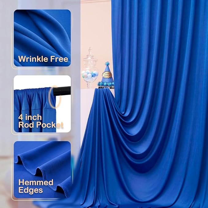 50ft x 12ft Wrinkle Free Royal Blue Backdrop Curtains - Image 2