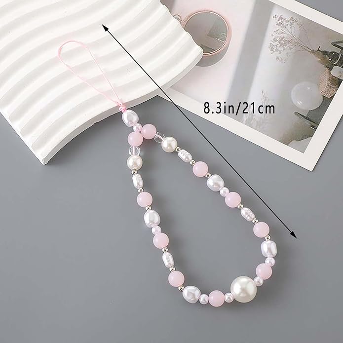 Beaded Phone Charm Lanyard Strap Girly Style Fixed Beads Pearl Lanyards - Image 5