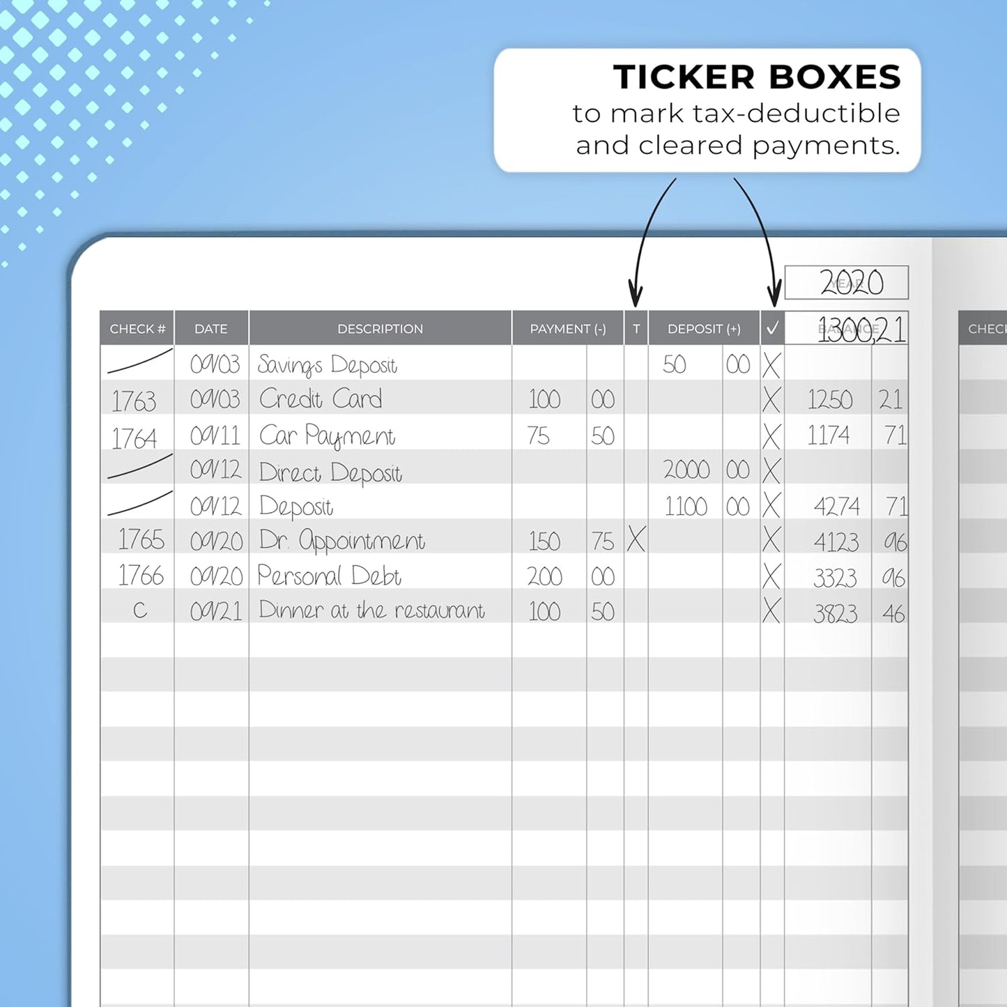 Clever Fox Check Register Book - Deluxe Transaction Register, Accounting Ledger Book, Checkbook Register & Checking Account Register Book for Personal and Work Use, Large Size, 7x10” - Mystic Blue