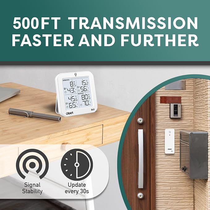 OBET Weather Station Wireless Indoor Outdoor Thermometer Wireless, Digital - Image 7