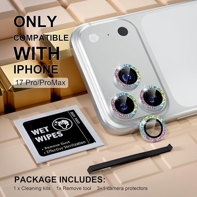 Misea Compatible for iPhone 17 Pro/iPhone 17 Pro Max Camera Lens Protector Bling - Image 2