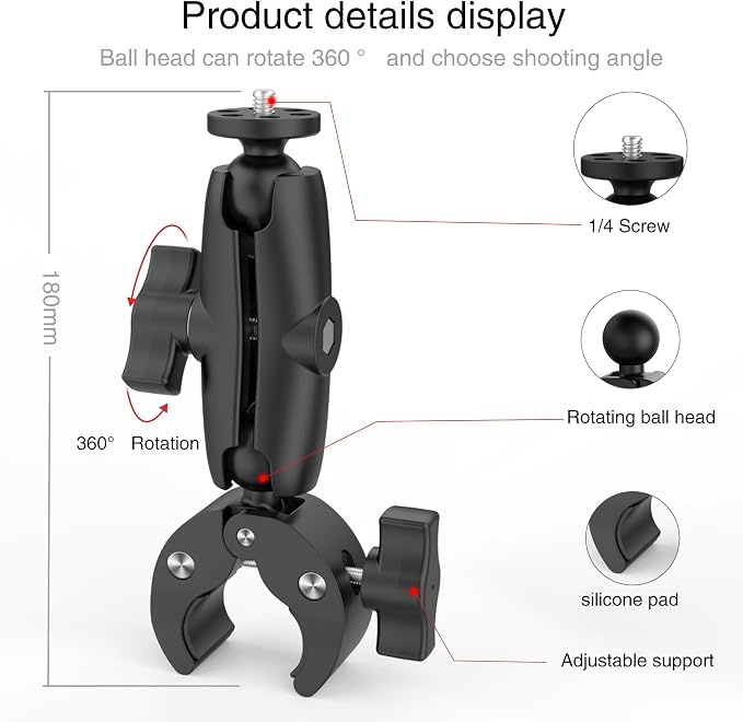 Taisioner Super Camera Clamp Mount 3.6" Socket Arm 360°Ball Head Magic Arm 1/4" - Image 3