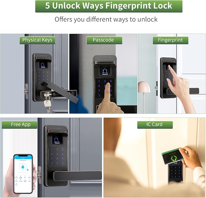 Smart Door Lock, Heavy Duty 5 in 1 Keyless Entry Door Lock, Full App Control - Image 3