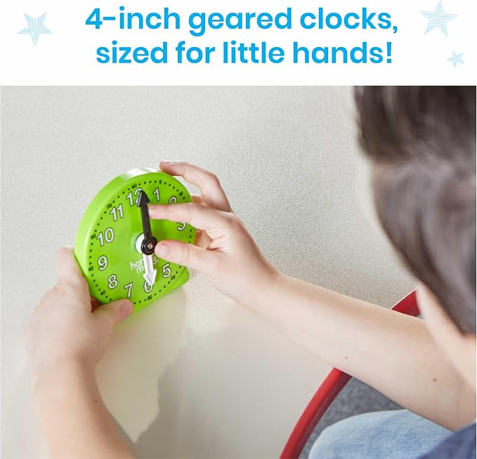 hand2mind Rainbow Geared Mini Learning Clock Set of 6, Analog Teaching Clocks - Image 4