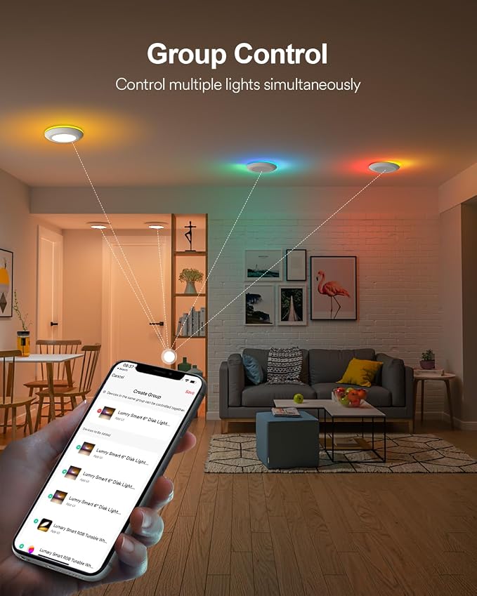 Lumary 5/6 Inch Smart Led Disk Light Pro 4Pack, Color Changing WiFi Smart - Image 6
