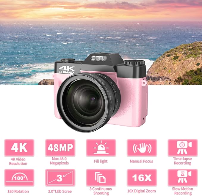 VETEK Digital Cameras for Photography, 4K 48MP Vlogging Camera 16X Digital Zoom - Image 3