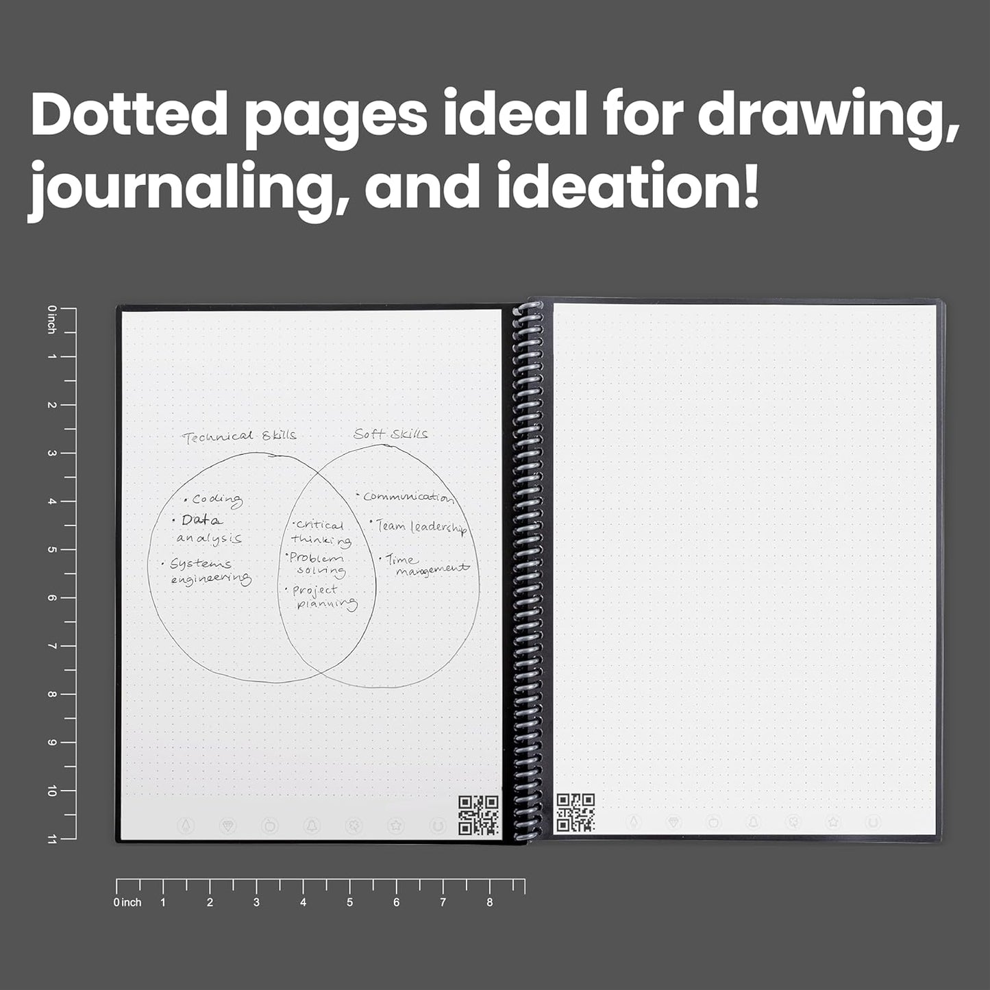 Rocketbook Core Reusable Spiral Notebook, Letter Size 8.5x11, Navy Blue - Dotted Pages, App-Connected, Erasable, Durable Cover, Ideal for School, Work, and Creative Projects