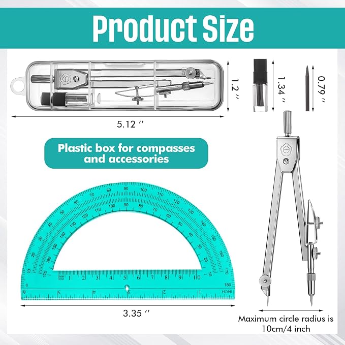 EBOOT Student Geometry Math Set, Drawing Compass and 6 Inch Swing Arm - Image 2