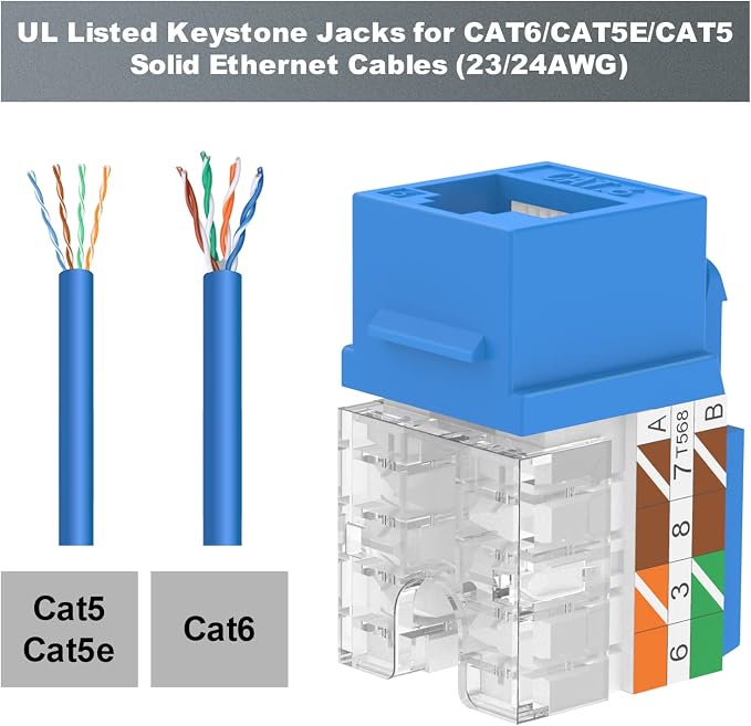 VCE UL Listed 10Gbps Cat6 Keystone Jack Insert 25-Pack, 90 Degree Punch Down - Image 6
