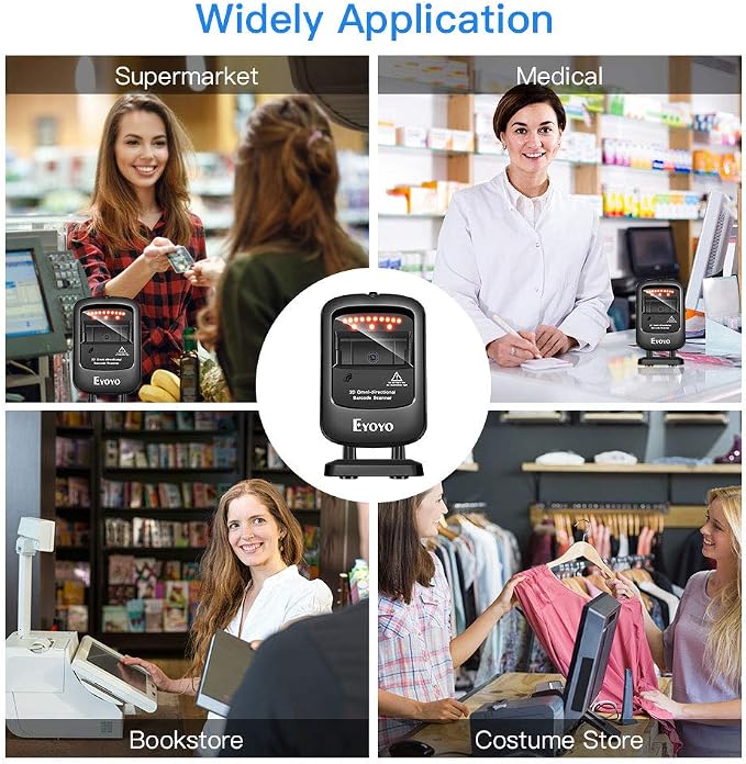 Eyoyo 1D 2D Desktop Barcode Scanner, Omnidirectional Hands-Free USB Wired - Image 2