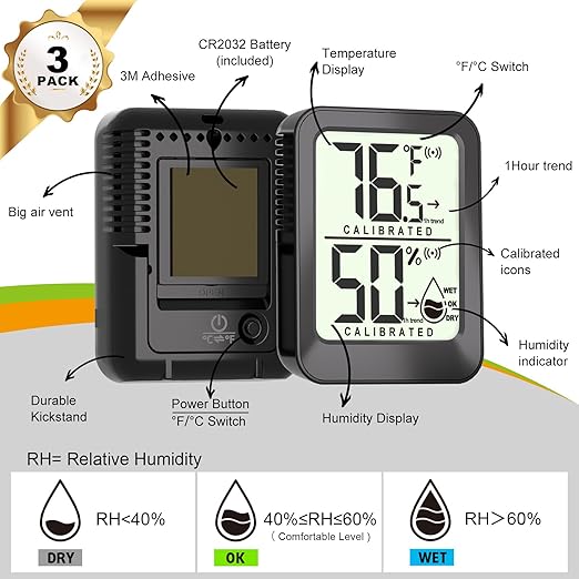 3 Pack Room Thermometer Indoor Hygrometer Digital Mini Humidity Meter Gauge - Image 6