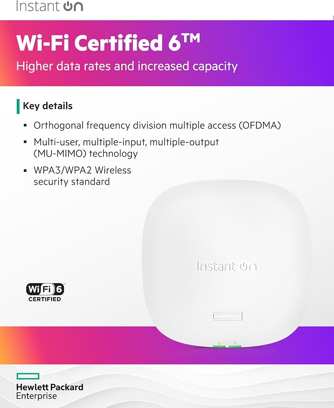 HPE Networking Instant On Access Point AP25 4x4 WiFi 6 Indoor Wireless Access - Image 4