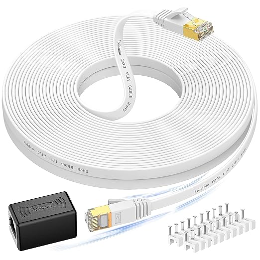 Cat 7 Ethernet Cable 50 ft, High Speed Flat Internet Cable by Folishine
