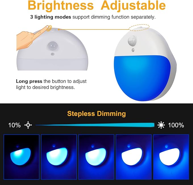 YUNLEX 2 Pack Blue Battery Night Light, Motion Activated Stick on Lights - Image 7
