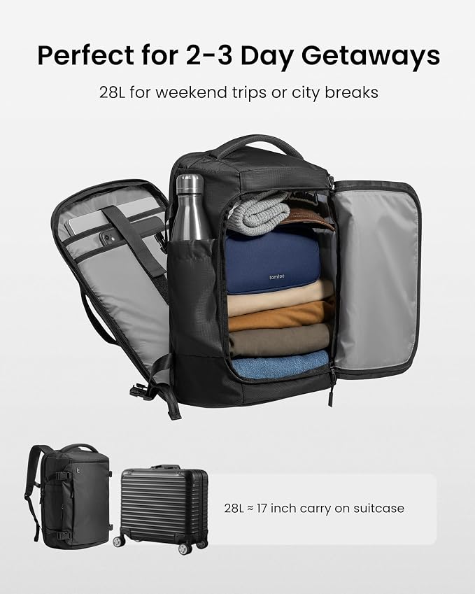 tomtoc Travel Backpack 28L, TSA Friendly Flight Approved Carry-on Luggage - Image 3