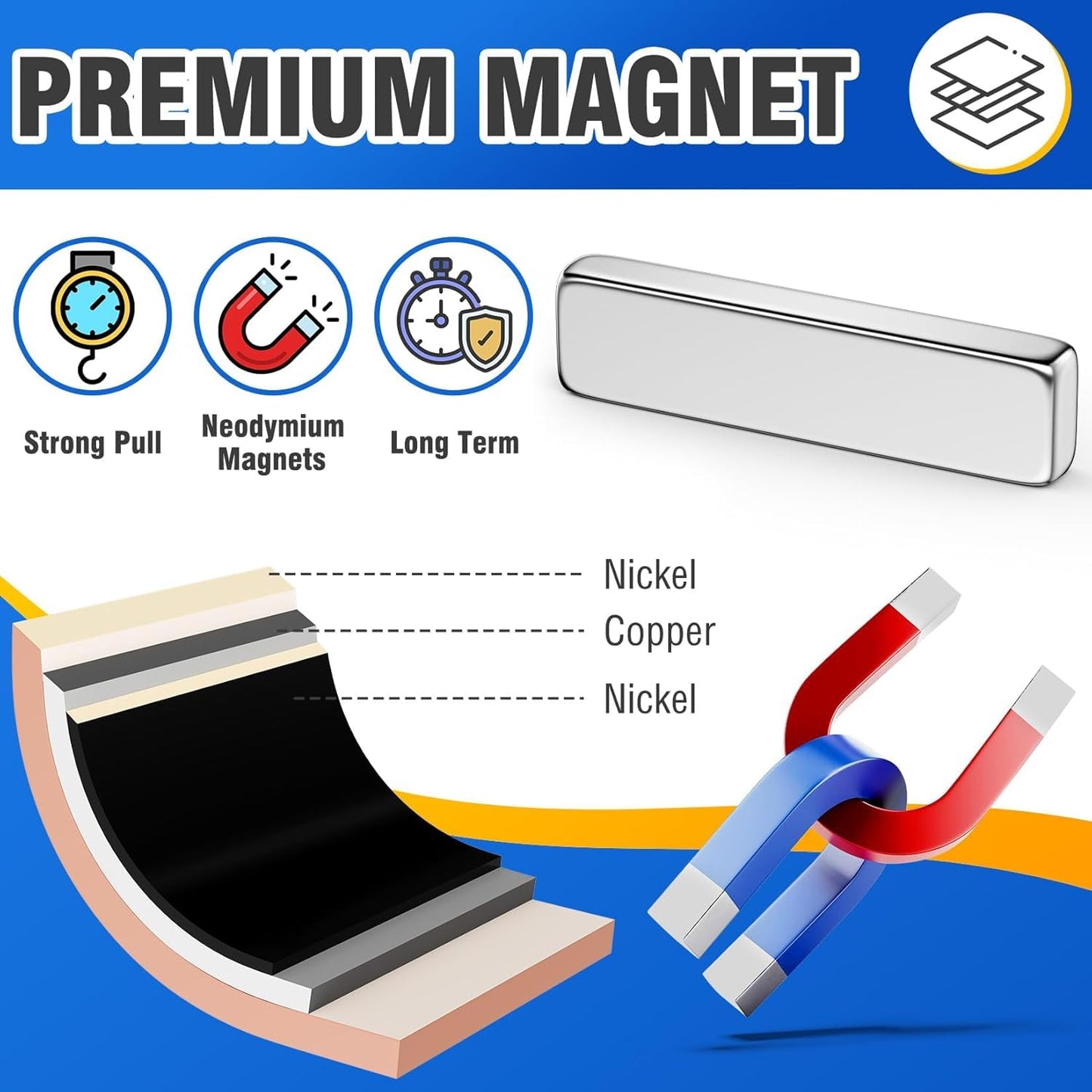 Grtard 120 Pack Powerful Neodymium Bar Magnets, Rare Earth Magnet Bar, Rectangle Magnet, Neodymium Magnets for Outdoor, Fridge, Whiteboard-Mix Size