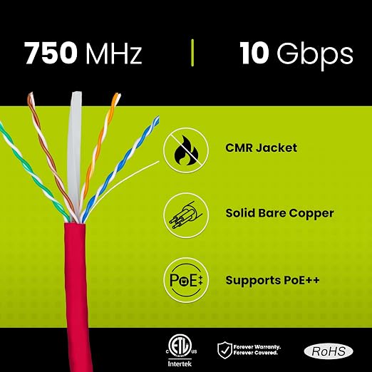 TRUE CABLE Cat6A Riser, Bulk Ethernet Cable, 23AWG Solid Bare Copper, - Image 2