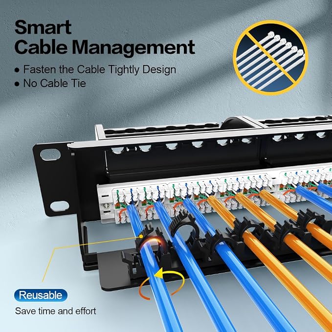24 Port Patch Panel CAT6 1U 19" Rackmount RJ45 Patch Panel Punch Down Network - Image 3