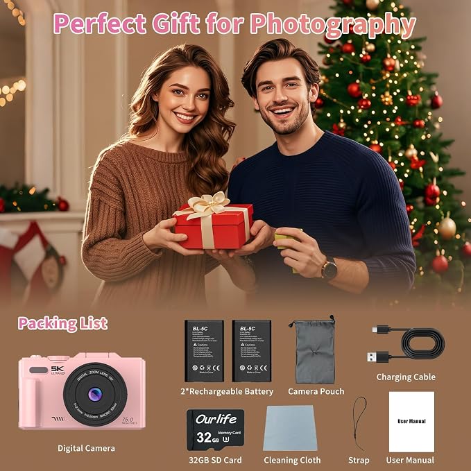 Ourlife Cameras for Photography, 5K 75MP Autofocus Vlogging Camera for YouTube - Image 8