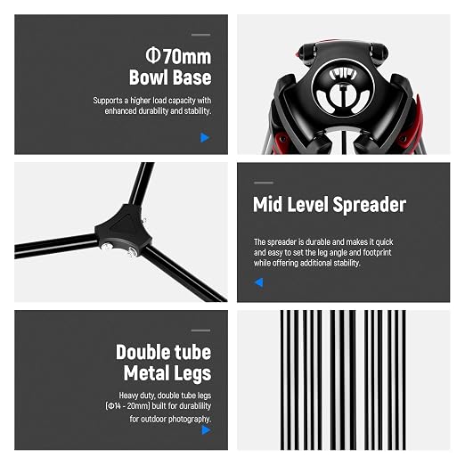 NEEWER 79"/200cm Video Tripod, Heavy Duty Aluminum Alloy Camera Tripod Stand - Image 3