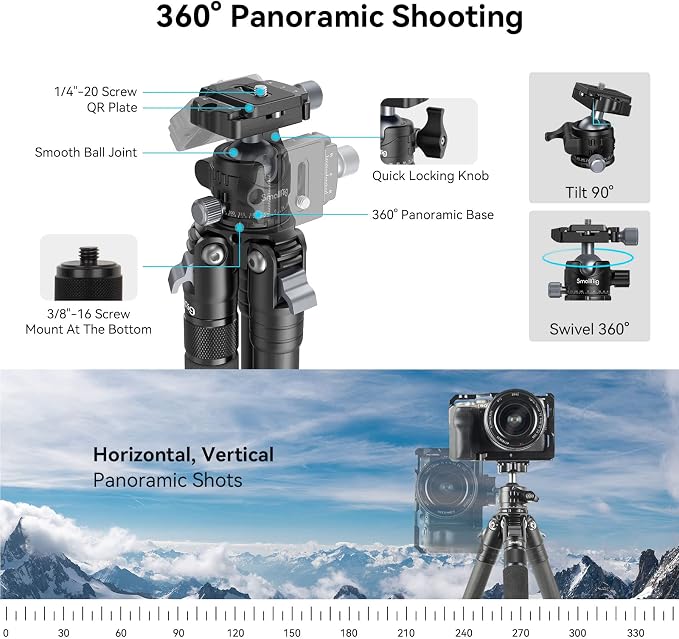 SmallRig AP-10 Carbon Fiber Tripod, 52.4" Lightweight Compact Camera Tripod - Image 4