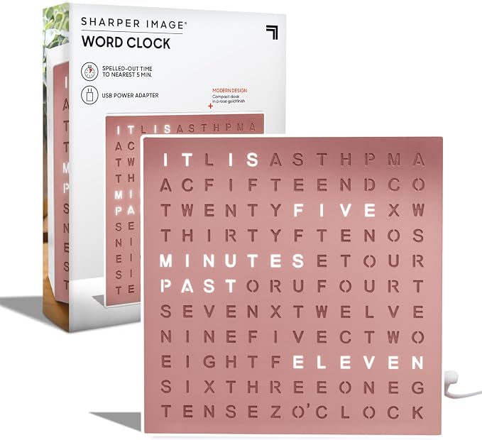 Sharper Image LED Word Digital Clock, Rose Gold Finish, Light-Up Desk & Wall by SHARPERIMAGE