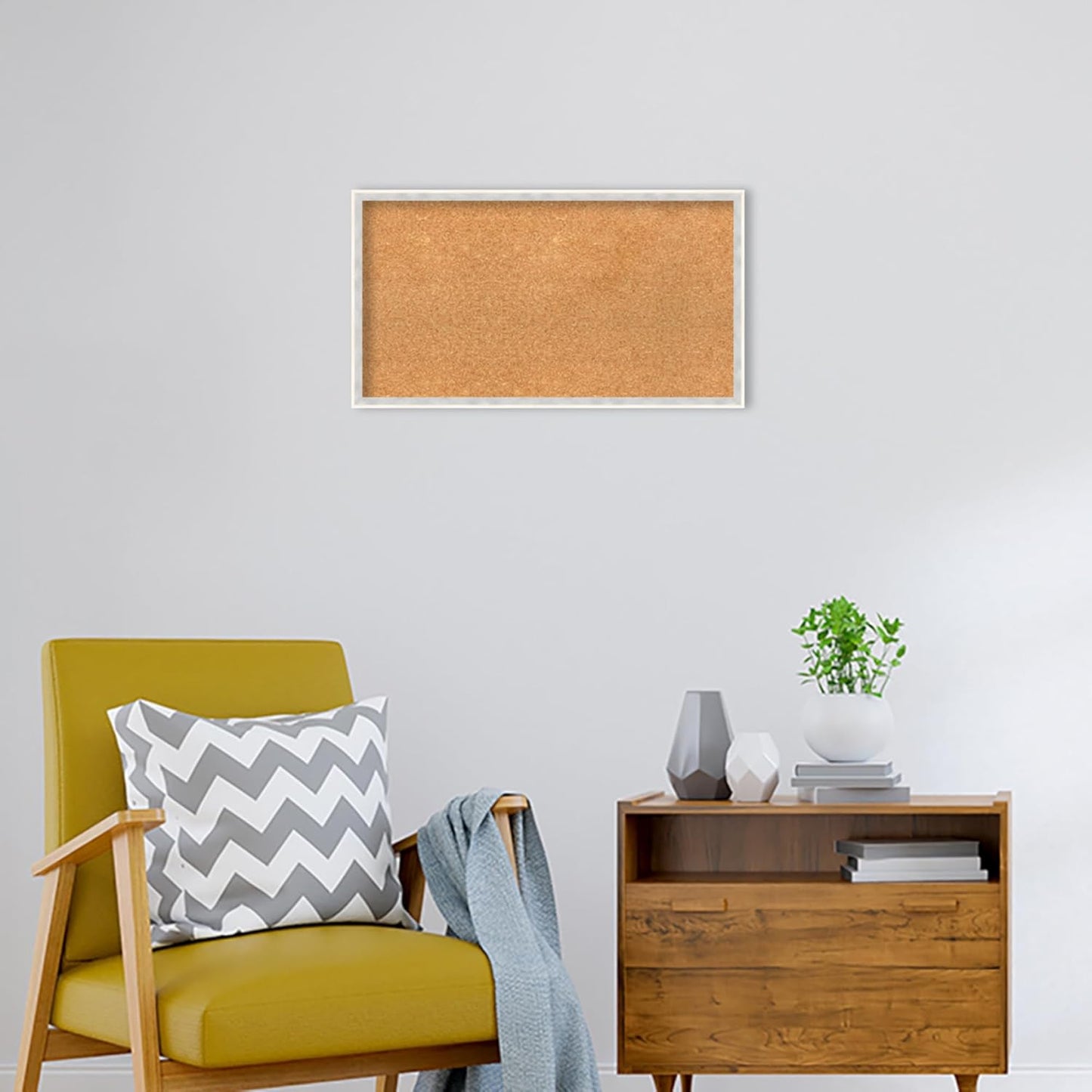 Amanti Art Natural Cork Board for Wall, 15x27 Vision Board with White Frame, Medium Corkboard Office Decor for Home Organization, Modern Corkboard Pinboard to Display Items for Home Organization in