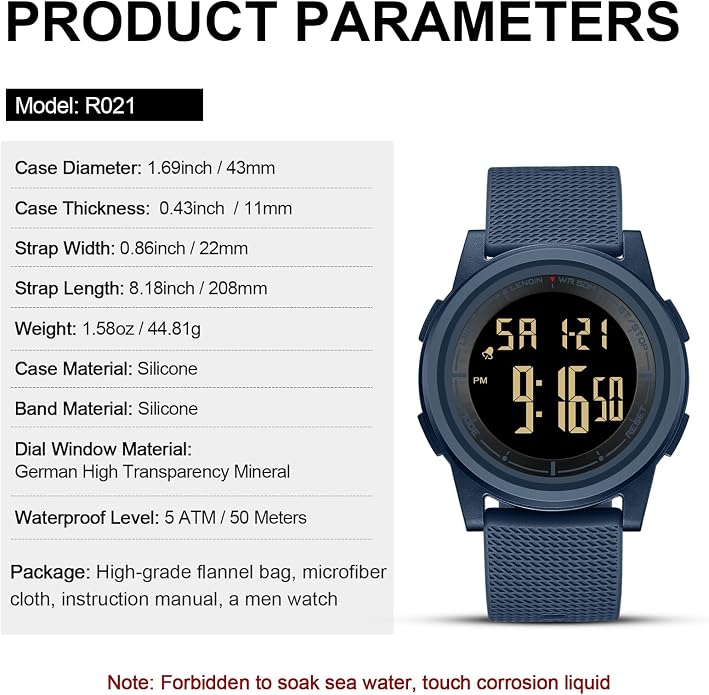 HANPOSH Mens Digital Watch Ultra Thin Minimalist Sports Waterproof Outdoor LED - Image 6