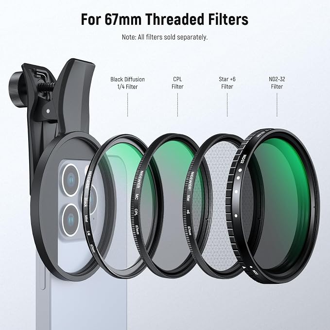 NEEWER 67mm Phone Filter Clamp, Adjustable Threaded Filter Clip Mount Compatible - Image 4