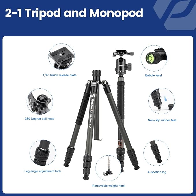 Fotopro 73" Carbon Fiber Tripod - Image 7