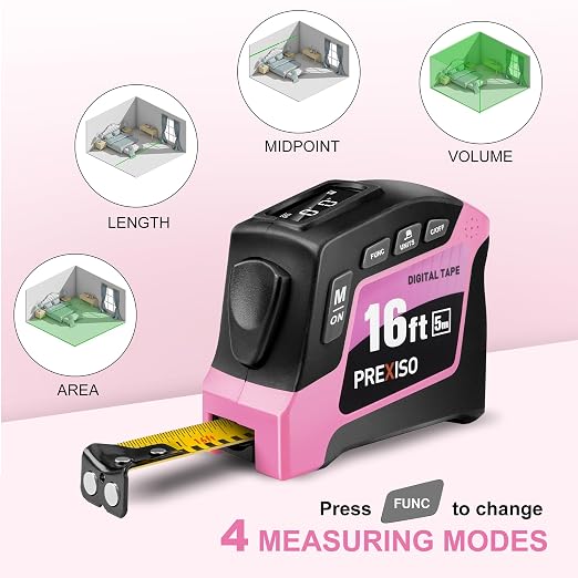 PREXISO 2-in-1 Digital Tape Measure - 16Ft Pink Digital Measuring Tape - Image 5