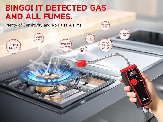 Carbon Monoxide Detector, 12 Inch Long Bendable Sensor, Alarms Battery Operated - Image 2