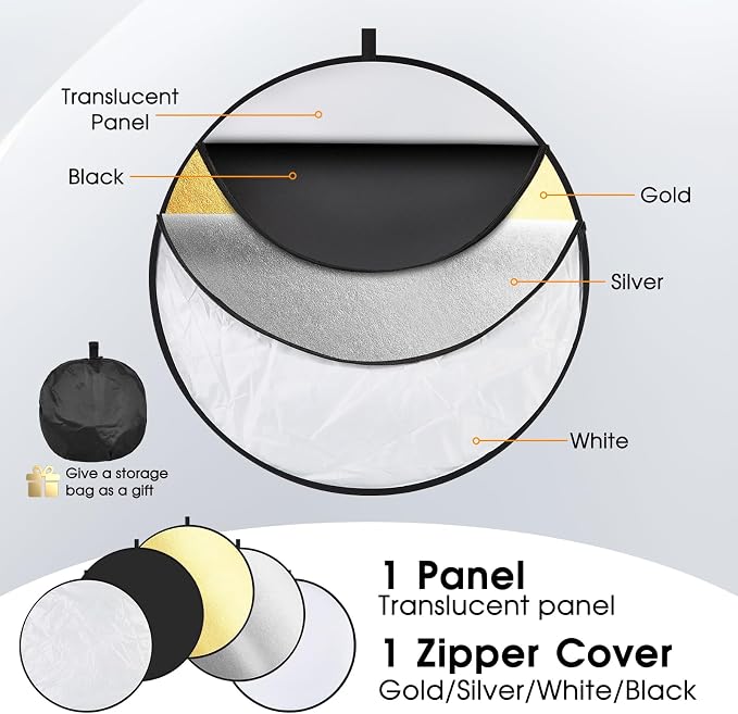 5-in-1 Light Reflector 32 Inch/80 cm Photography Diffuser Collapsible Portable - Image 3