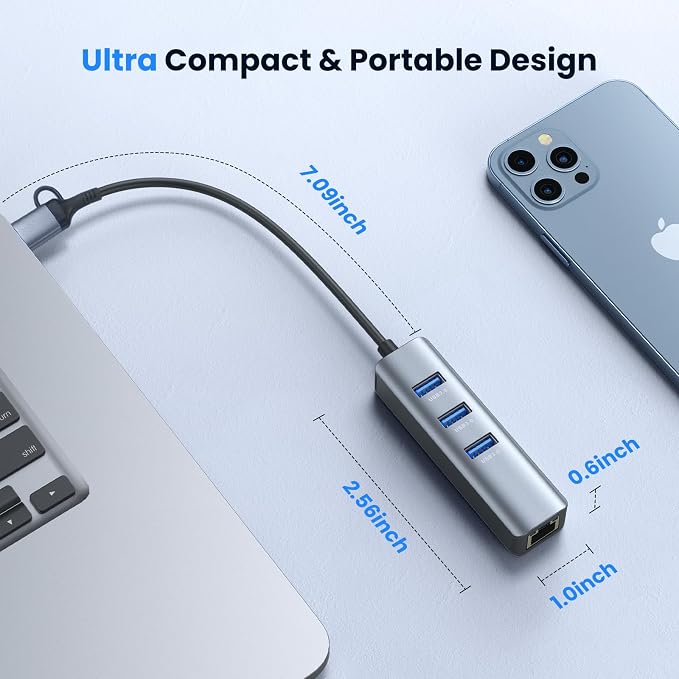USB to Ethernet Adapter, ABLEWE USB 3.0/USB C to RJ45 Gigabit LAN Network - Image 7