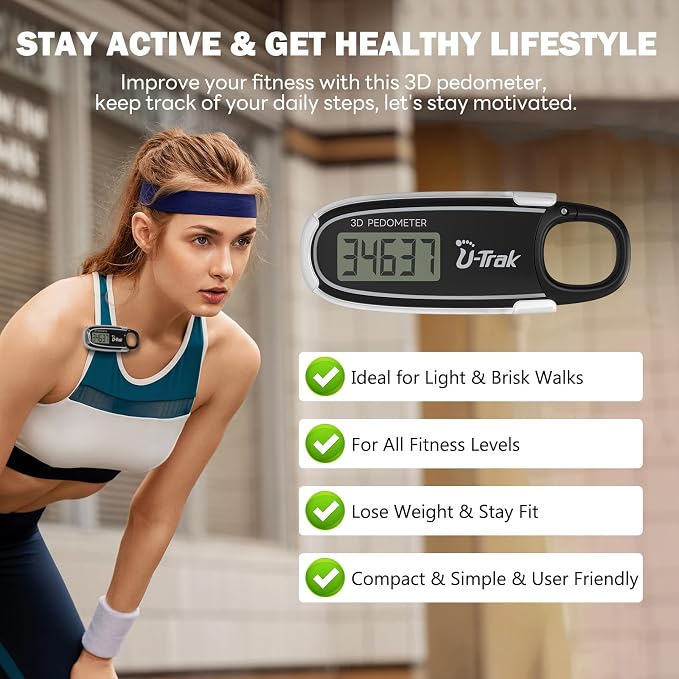 3D Pedometer for Walking with Removable Clip and Carabiner Simple Step Counter - Image 7