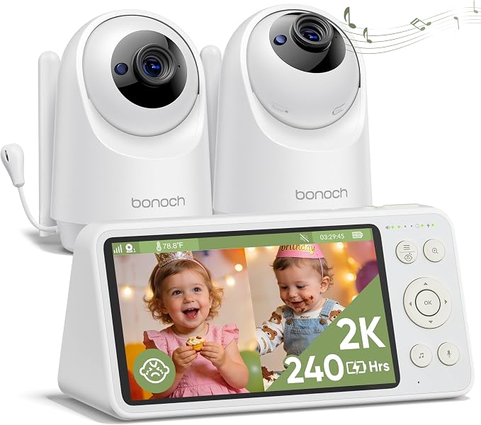 bonoch 2K Baby Monitor with 2 Cameras, 5.5" Split Screen Dual Video Monitor by bonoch