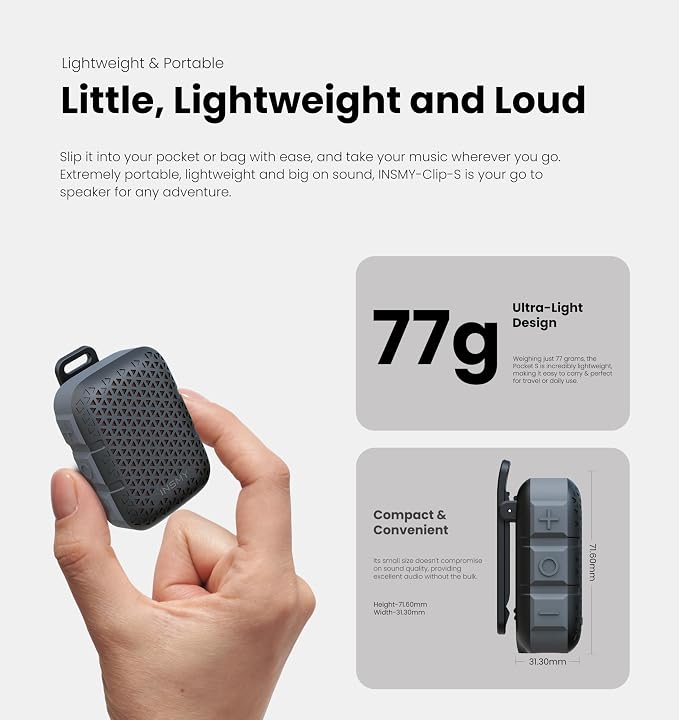 INSMY Wearable Bluetooth Speakers, IP67 Waterproof, Clip-On Portable Small - Image 5