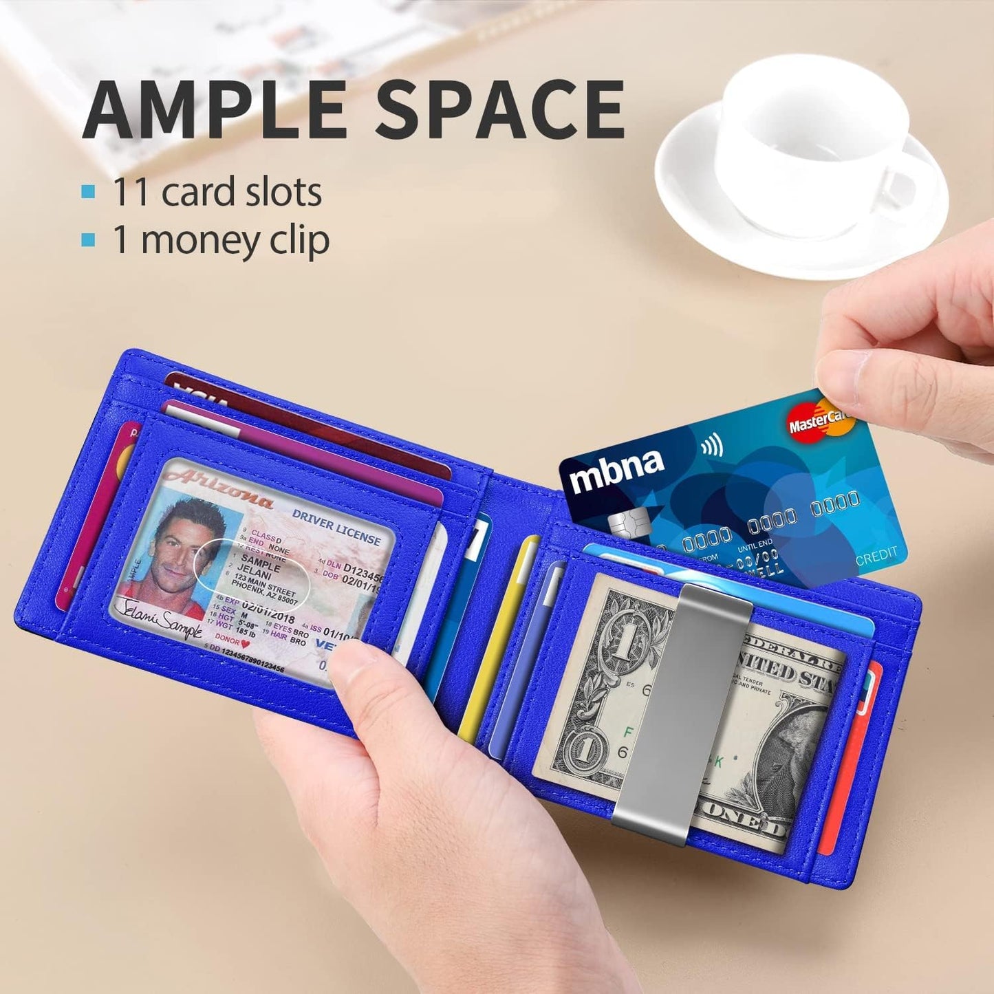 RUNBOX Money Clip Slim Wallets for Men RFID Blocking 11 Card Holder Minimalist Small Leather Bifold Men's Front Pocket Wallet Gift Box