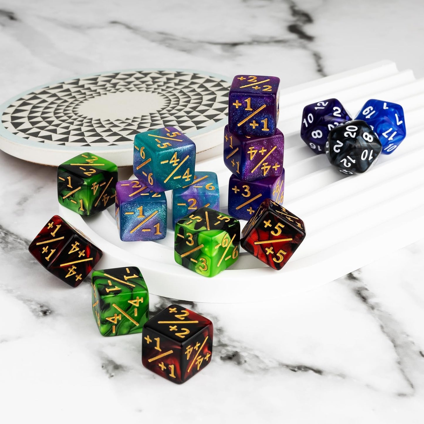 75 Pieces Magic Keyword Counter Dice MTG Counters Dice Set Bulk Ability Life Buff Plus 1 Tokens for MTG, TCG, Cards Gaming Accessories