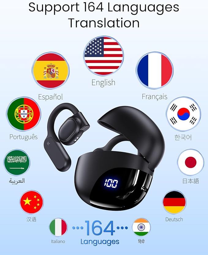 AI Translation Earbuds Real Time 164 Languages 80H Playtime Translator Ear Buds - Image 2